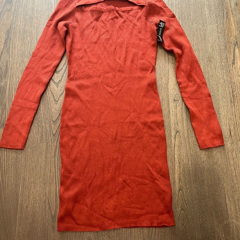 NWT Derek Heart Rust Red Long Sleeve Bodycon Dress Size L - Picture 3 of 9